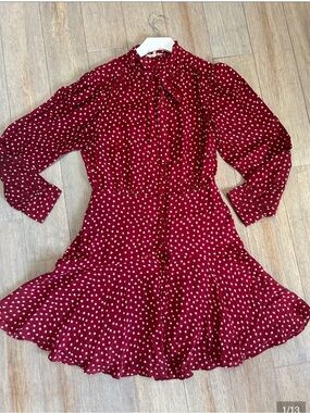 Rebecca Taylor Silk Blurry Heart Red Button Up Dress size 0